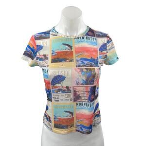 Brooklyn Karma Multicolor Graphic Print Crewneck Short Sleeve Tee T-shirt Top L